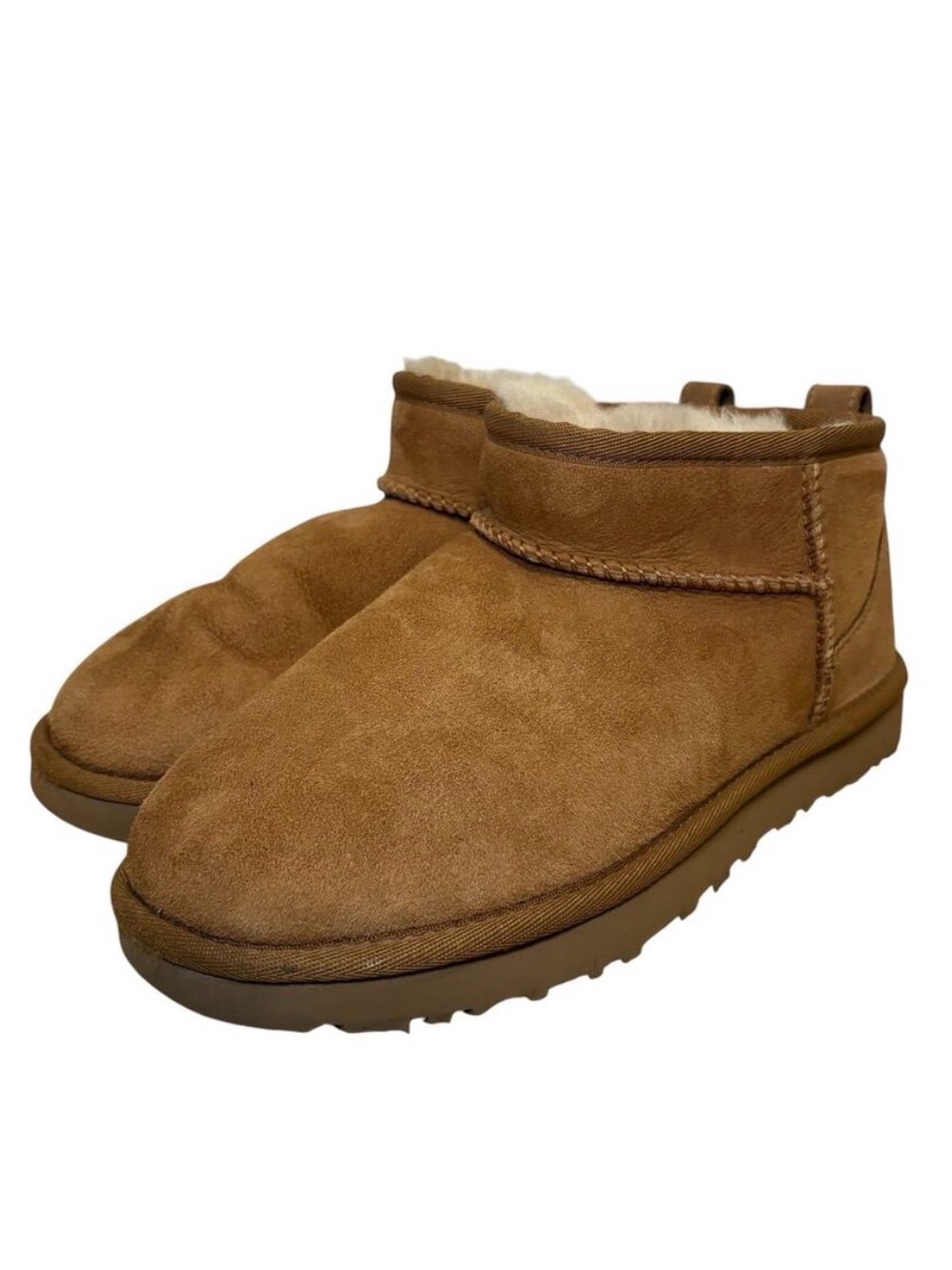 UGG Classic Ultra Mini Boots Womens 7 Chestnut Brown Shearling Suede Soft Comfy